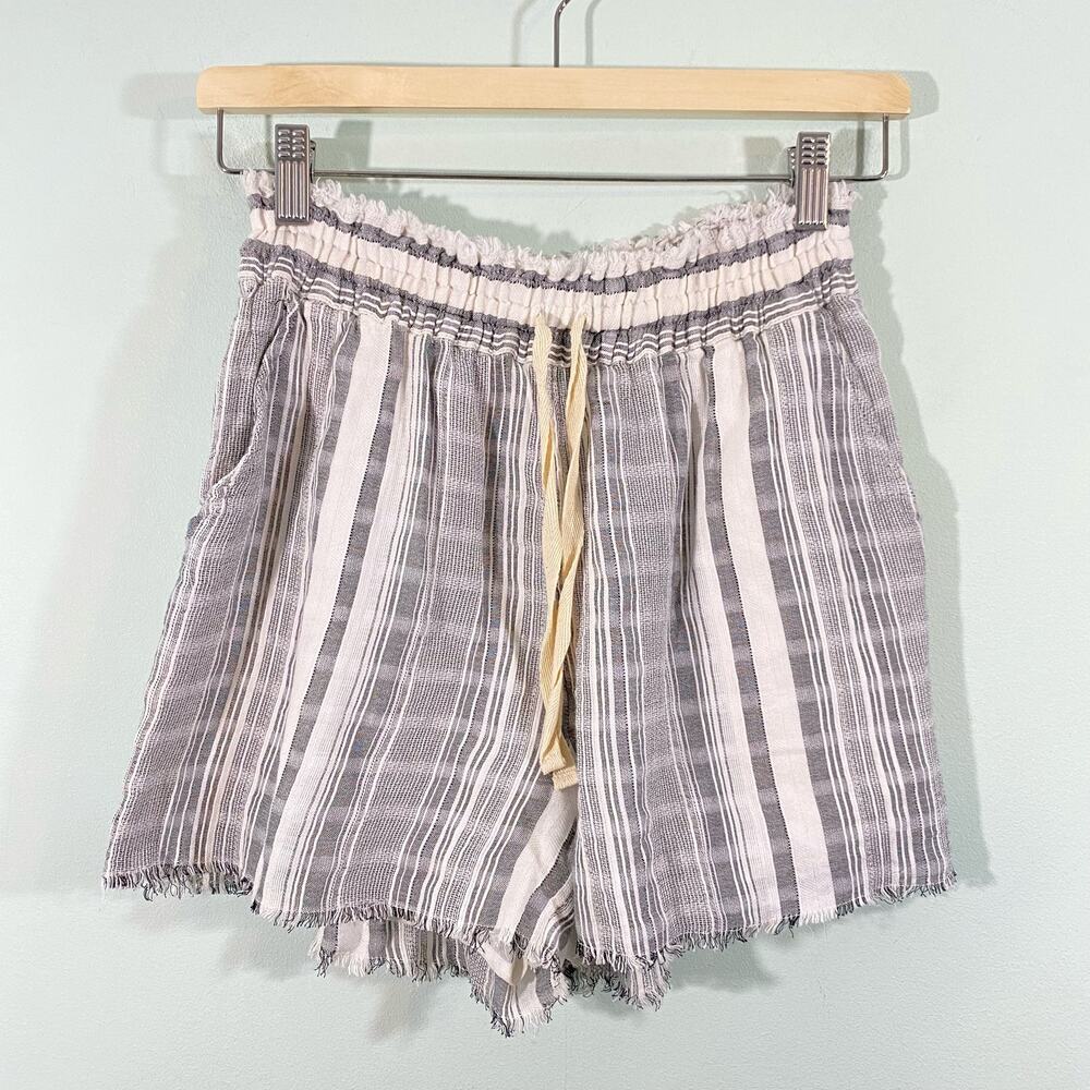 Ecote Women's Grey Striped Raw Hem Pull On Shorts Size XS